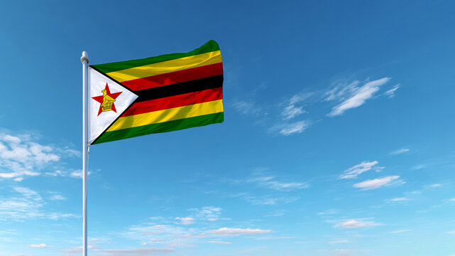 Zimbabwe's flag proudly displayed against a clear blue sky on Independence Day celebrating sovereignty