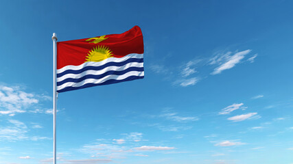 National flag of Kiribati waving proudly against a bright blue sky to symbolize independence and sovereignty