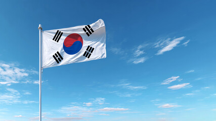 South Korean flag waving against clear blue sky symbolizing independence and sovereignty