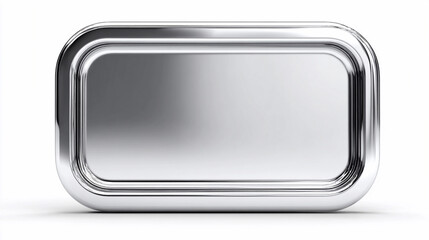 Shiny stainless steel tray on a white background