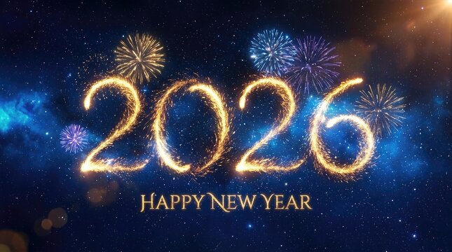 2026 Happy New Year Background Celebration Fireworks Display