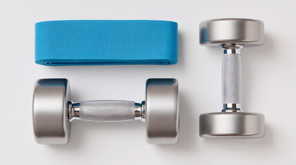 Dumbbells and resistance band for home workout session