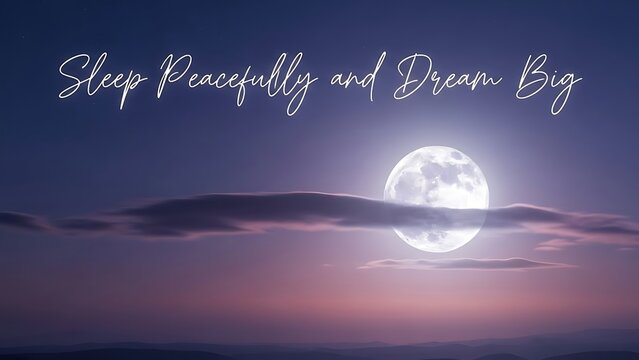 A full moon shining brightly in the night sky with clouds and a motivational quote overlayed on top