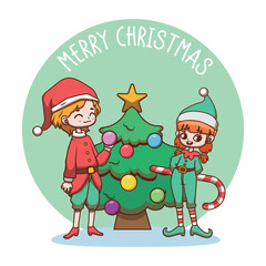 Cute Christmas greeting with elf helpers