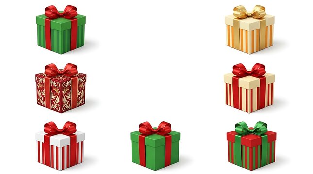 Collection of Festive Christmas Gift Boxes on White