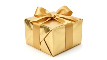 Obraz premium Gold Wrapped Gift Box with Satin Ribbon and Bow stock