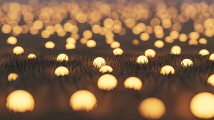 Field of glowing orbs at dusk with bokeh effect grass