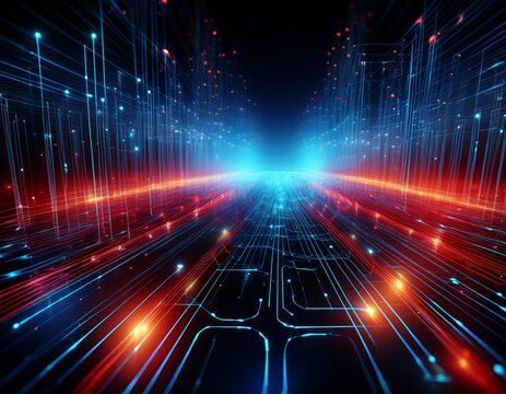 network connection technology glowing digital abstract blue red futuristic pattern create dynamic digital network with glowing blue and red lines