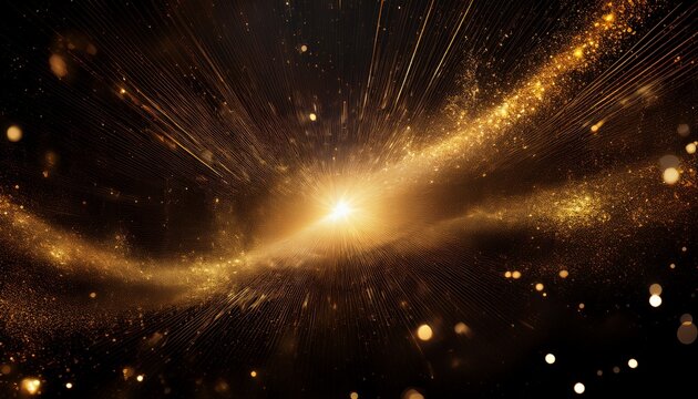 stunning radiant illumination and sparkling dust particles in ethereal black and gold space theme