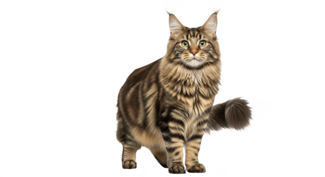 Majestic Long-Haired Tabby Cat on isolated on transparent png background 
