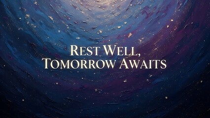 Night sky with abstract texture and motivational message for a peaceful rest before the next day begins
