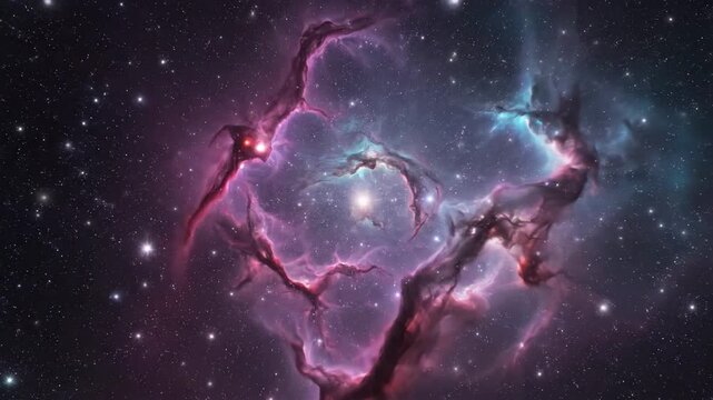 Cosmic nebula illuminated by starlight in deep space