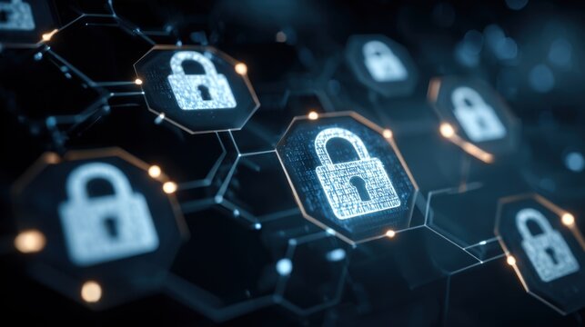 Various digital locks are interconnected, symbolizing cybersecurity and data protection within a network. This visual highlights the importance of secure online environments.