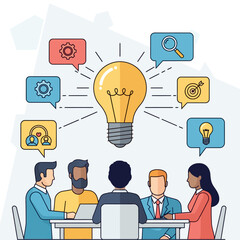 Team Brainstorming Illustration with Light Bulb and Collaboration Icons