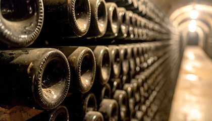 Naklejka premium Weinkeller mit Weinflaschen