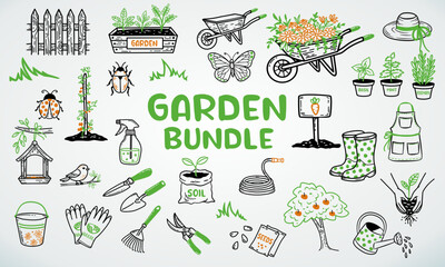 Hand Drawn Garden and Gardening Elements. Vector Clipart Set. © TanForest