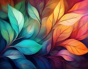 vibrant abstract botanical background with colorful gradient leaves and ethereal light n modern decorative foliage pattern for digital art web design and presentations