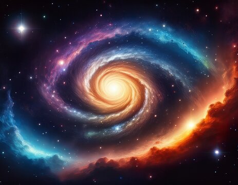 vibrant spiral galaxy with colorful nebula and bright stars in deep space - Powered by Adobe