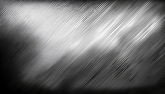black and white halftone texture with a distressed and vintage look scratched retro background with diagonal lines and a gradient effect