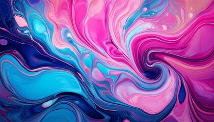 vibrant abstract liquid marble texture with swirling pink and blue colors