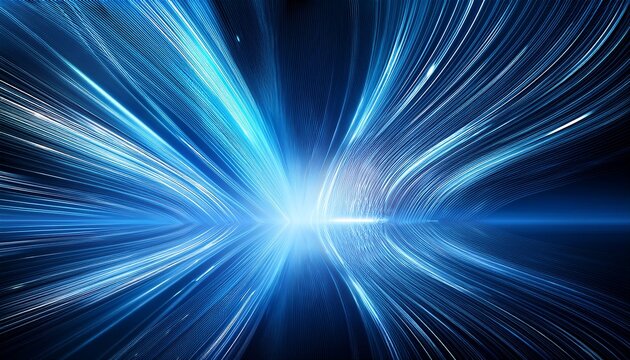 abstract blue background with glowing light streaks and reflection