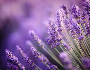 close up of vibrant purple lavender flower buds with soft focus background conveying a calm and delicate atmosphere