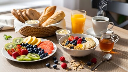 Fresh Healthy Breakfast on a Wooden Table