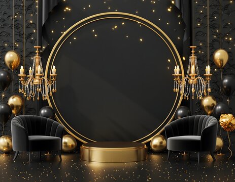 Elegant Black-and-Gold Luxury New Year Party Template Featuring Glamorous Design Elements for Invitations, Celebrations, and Festive Promotions