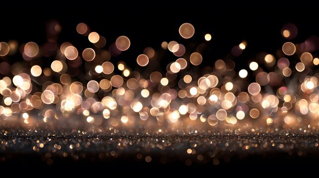 Abstract bokeh lights in warm golden tones create a shimmering background effect, enhancing visual appeal for festive occasions and artistic projects with vibrant illumination