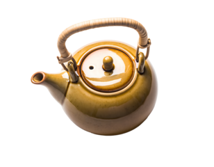 Ceramic Teapot with Bamboo Handle Isolated for Elegant, Minimal, and Natural Kitchen Design Projects