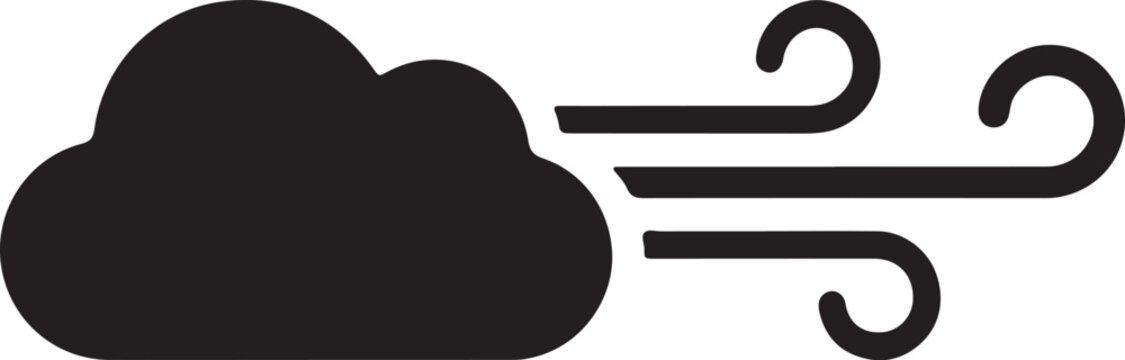Cloud and wind icon illustrating windy weather conditions, a clear and concise weather forecast element for meteorology apps and websites.