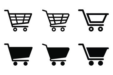 Shopping Cart Icons Vector Set – E‑commerce Trolley Silhouettes