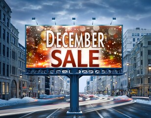 December Sale Billboard Mockup in a Snowy Urban Setting for Holiday and Seasonal Advertising Designs