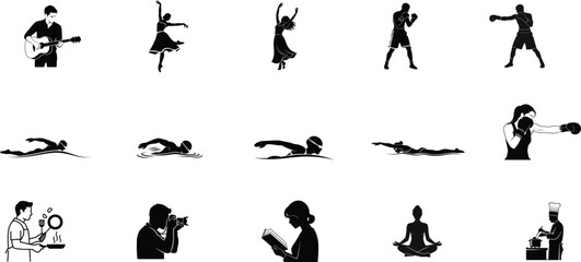 Silhouettes of people engaging in diverse activities