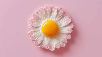 Sunny side up egg reimagined as a delicate pink floral blossom