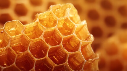 Golden honeycomb texture with natural sweetness and geometric design