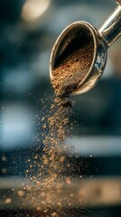 Freshly ground coffee pouring for rich flavor and perfect aroma