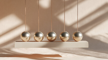 Newton's Cradle with metallic balls on a neutral background for Newton Day  