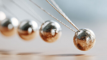 Newton's cradle with swinging balls demonstrating physics principles  