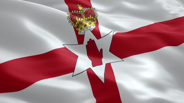 Northern Ireland flag waving proudly in the breeze in a dynamic video clip for travel, news, and documentary projects about the country