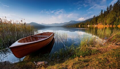 Fototapeta premium peaceful lakeside boat