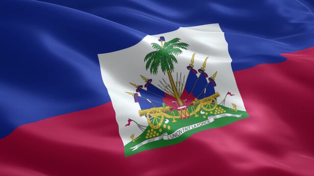 Dynamic Haitian flag waving proudly in the breeze, a powerful symbol of national pride and cultural heritage, perfect for travel and global events