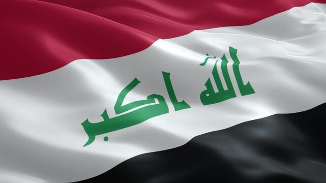 Dynamic video of the Iraqi flag waving gently in the breeze, a symbol of national pride and patriotism for use in news or documentaries