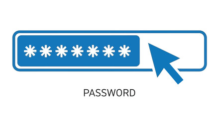 A blue password input field with asterisks and a cursor indicating user interaction
