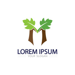M letter with leaf Organic Herbal Leaf Vector Logo Clean Natural Wellness Eco design logo nature