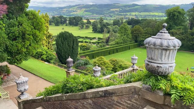 On the Powis Castle terrace overlooking the gardens. Welshpool, Wales, United Kingdom