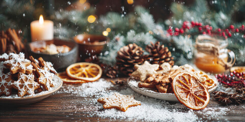 Christmas Scene with Cookies And Citrus Decoration