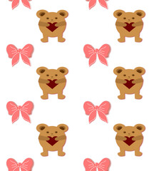 Cute Seamless Pattern Teddy Bears Pink Bows Kids Background Vector Illustration Print