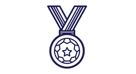 Simple line art icon of a soccer football medal with a star in the center, isolated on white background