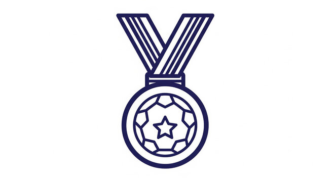 Simple line art icon of a soccer football medal with a star in the center, isolated on white background